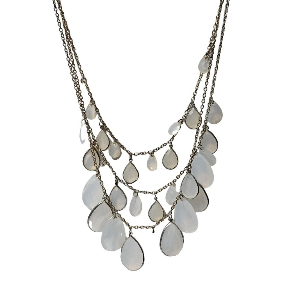Opal Teardrop Layered Bib Necklace Multi Strand Statement Fashion Jewelry Women